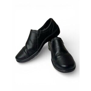 Clarks Cora Giny Black Tumbled Leather Size 9.5 Women Loafer Slip On Casual Flat
